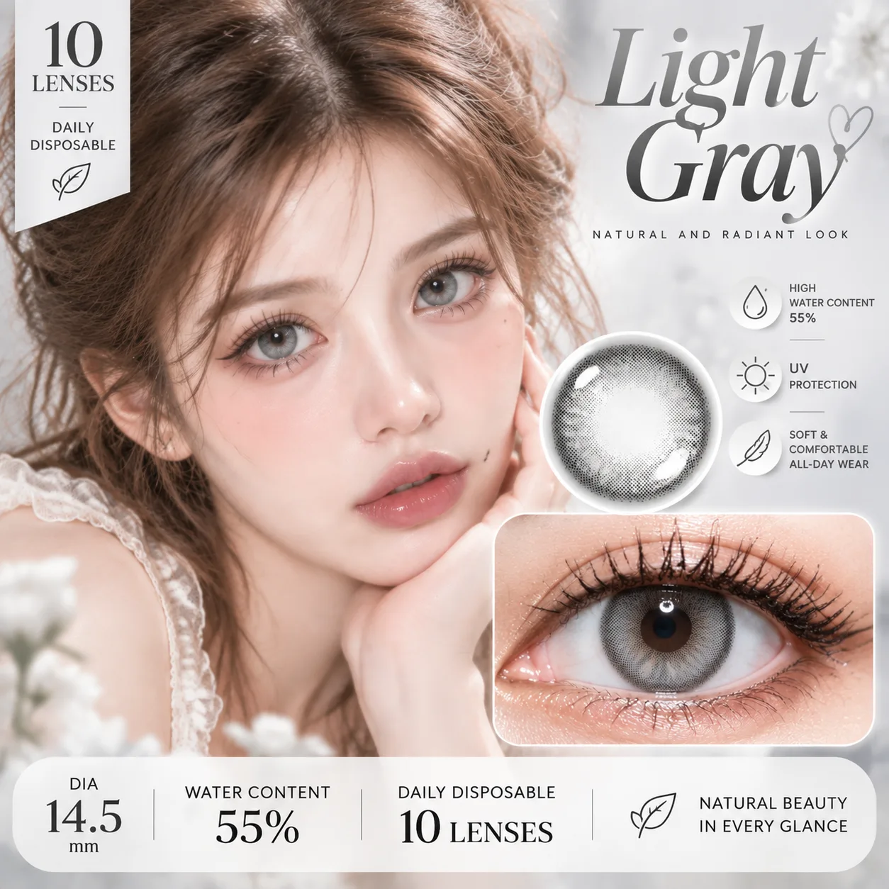 Lensora Studio Lovely Gray Daily Colored Contact Lenses Grey Daily colored contact lenses