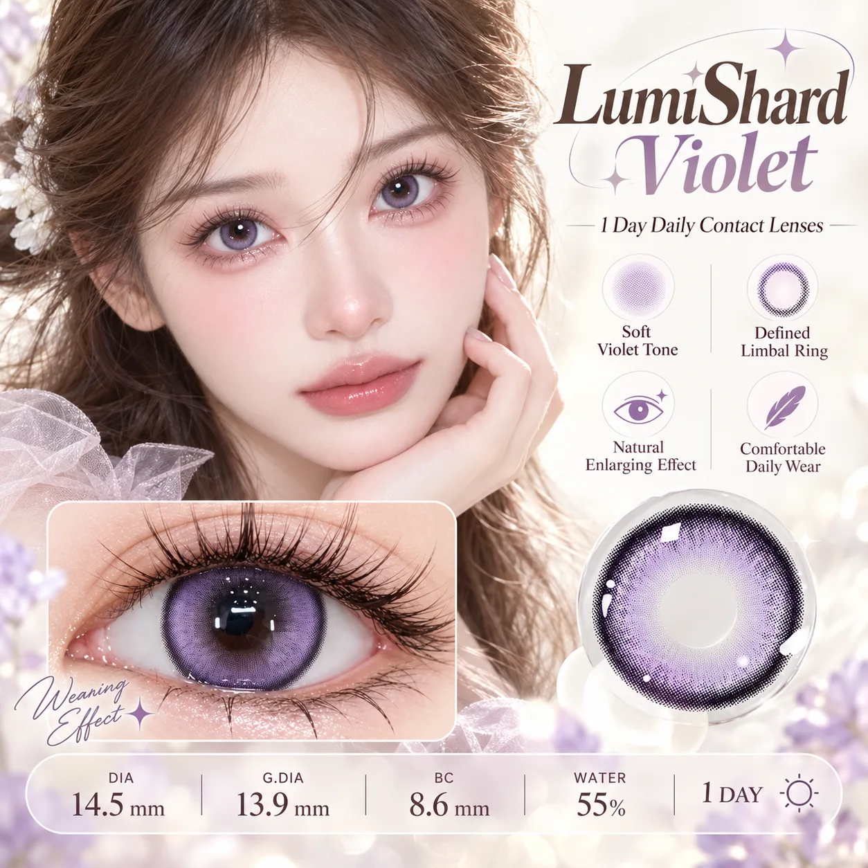 NOVA EYE After School Purple Daily Colored Contact Lenses Purple Daily colored contact lenses