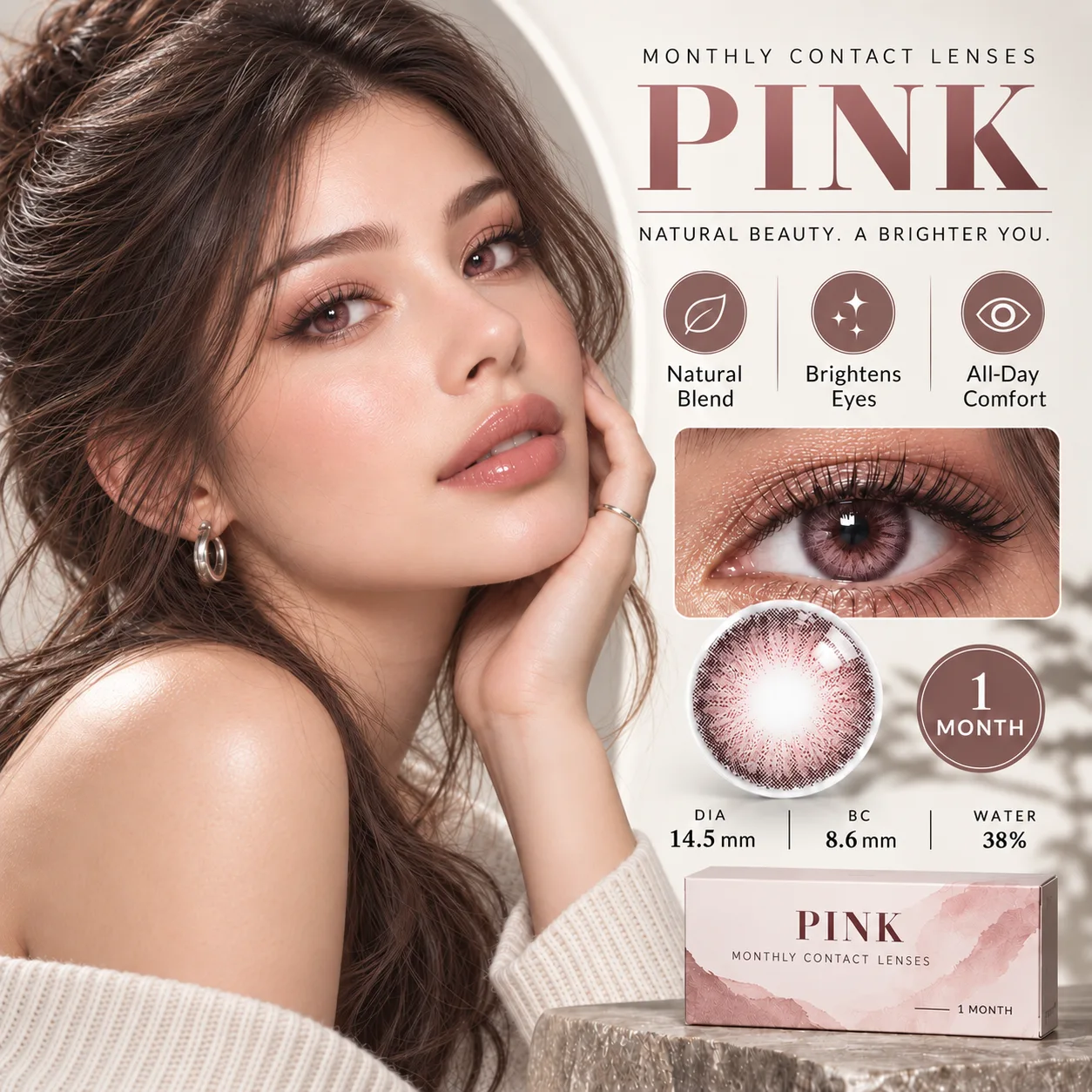 NOVA EYE Flipped Pink Monthly Colored Contact Lenses Pink Monthly colored contact lenses
