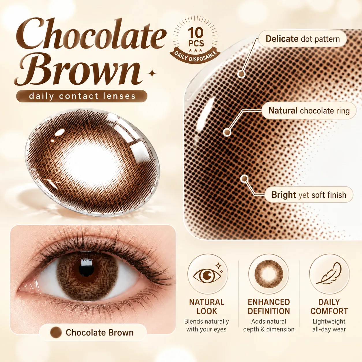 Aurea Halo Brown Daily Colored Contact Lenses Brown Daily colored contact lenses 3