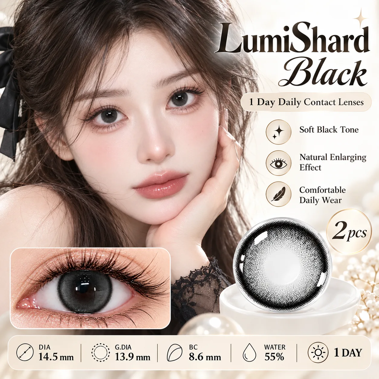 Lensora Studio Lovely Black Daily Colored Contact Lenses Black Daily colored contact lenses 2