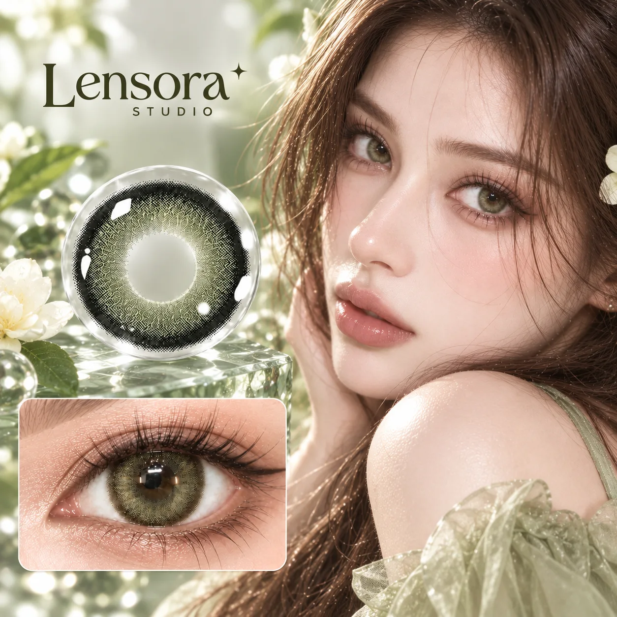 Lensora Studio Lovely Green Green Half-Yearly colored contact lenses