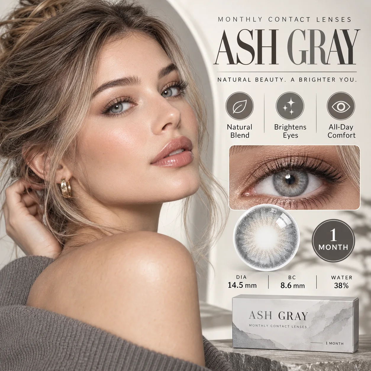 NOVA EYE After School Grey Monthly Colored Contact Lenses Grey Monthly colored contact lenses