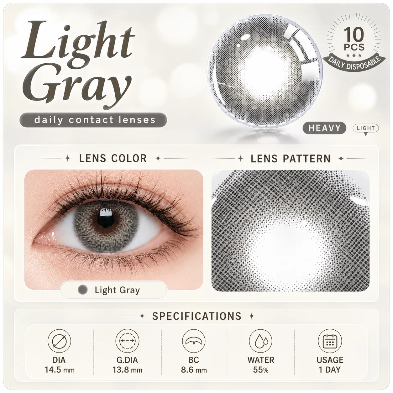 Lensora Studio Island Gray Daily Colored Contact Lenses Blue Daily colored contact lenses