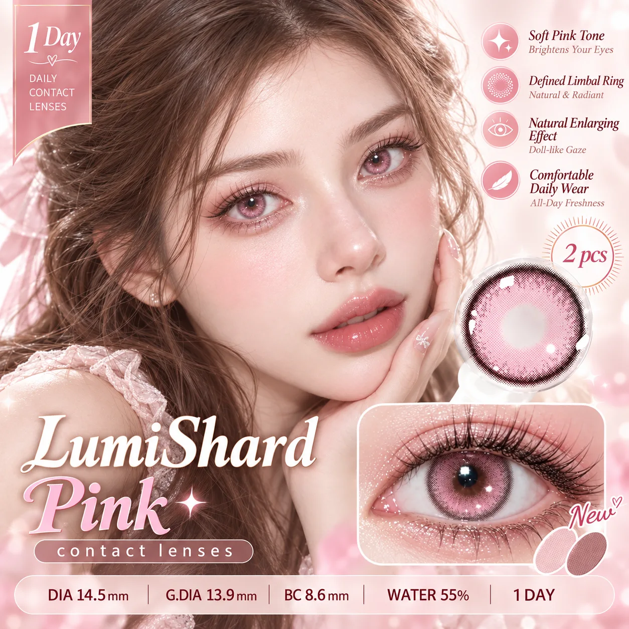 Aurea Halo Pink Daily Colored Contact Lenses Pink Daily colored contact lenses