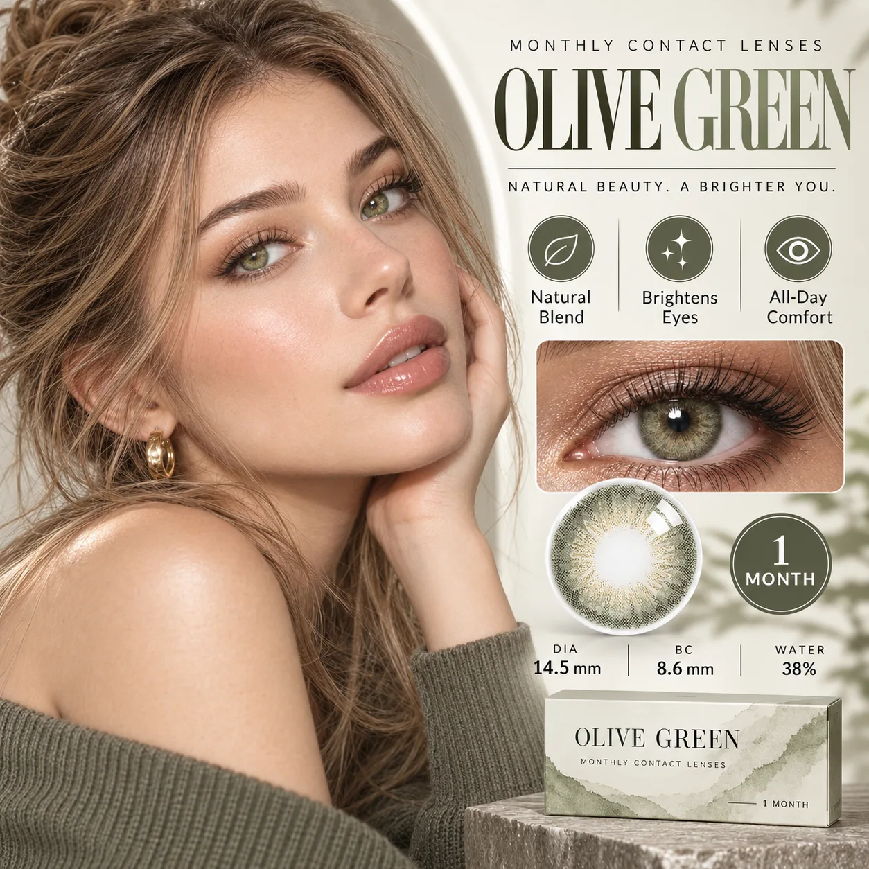 Lensora Studio Lovely Green Monthly Colored Contact Lenses Green Monthly colored contact lenses