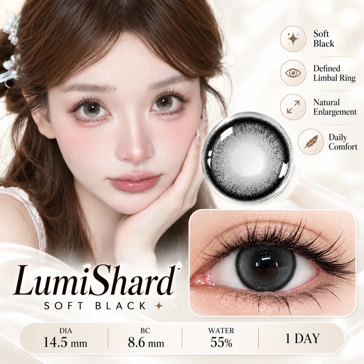 Lensora Studio Lovely Black Black Daily colored contact lenses